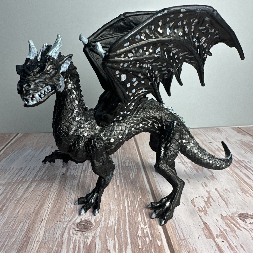 Black Forest Dragon w Wings Medieval Fantasy Beast 6" PVC Figure